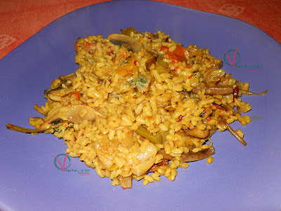 Arroz con hinojo y champiñones.